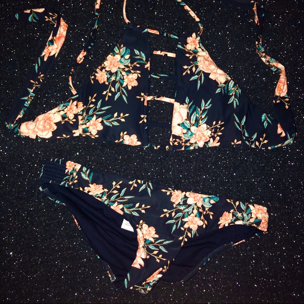 Billabong Navy Floral Tie Bikini Top & Bottom